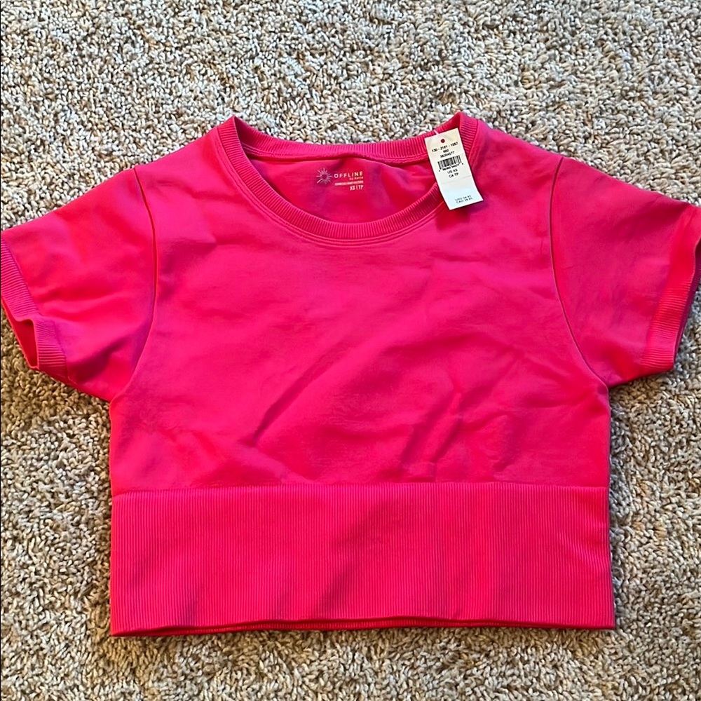 Aerie Pink Crop Top Short Sleeve Crew Neck